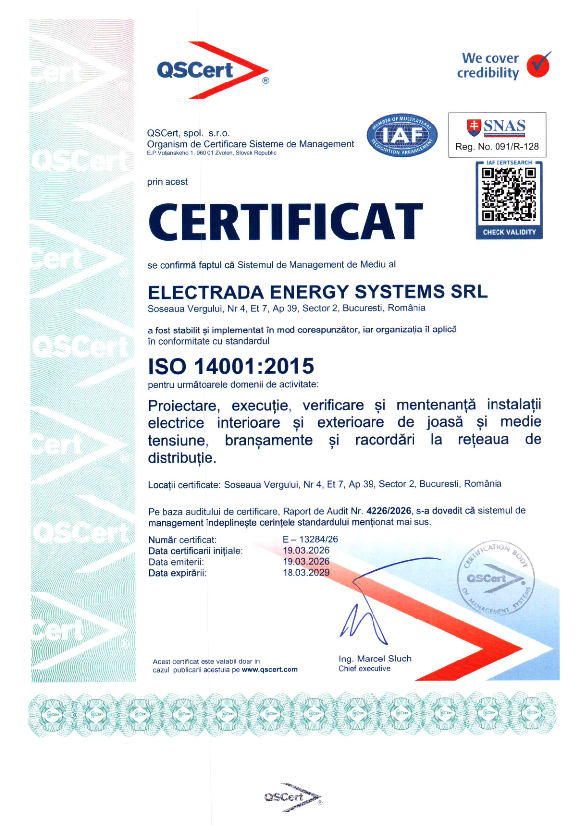 Certificat ISO 14001